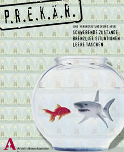 Logo-Entwicklung, Fotomontage, 30-seitiges Booklet (2007) für die Veranstaltungsreihe der Arbeitnehmerkammer Bremen (Lesungen, Konzerte, Kabarett, Tanz und Film zum Thema wachsendes »Prekariat«)